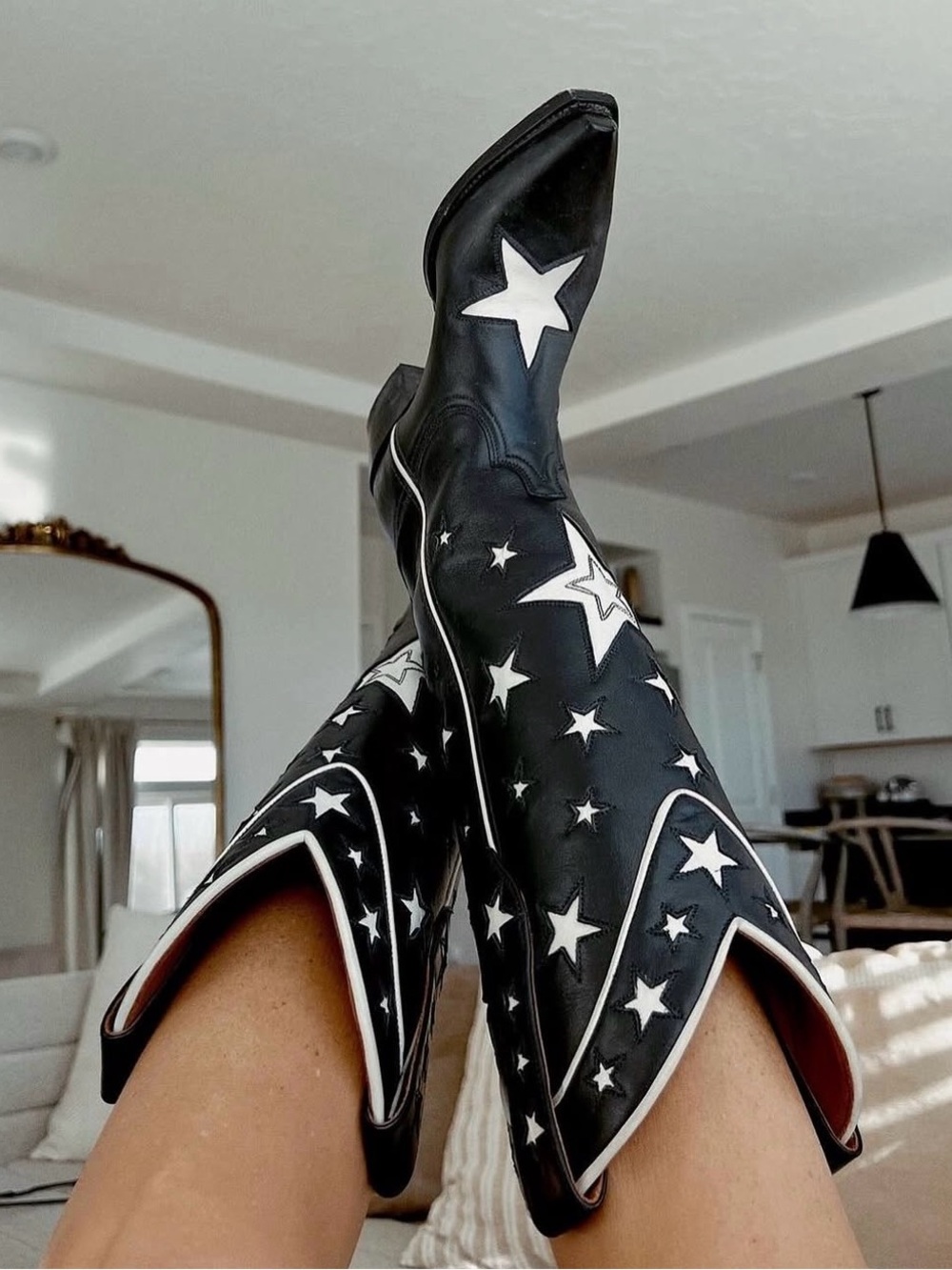 Black Star-Embellished Western Combat Boots